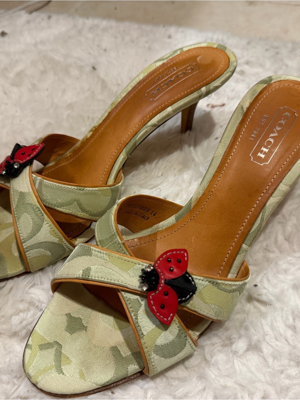 COACH Light Green Signature Mules with Red Butterfly Accent - Picture 3 of 6